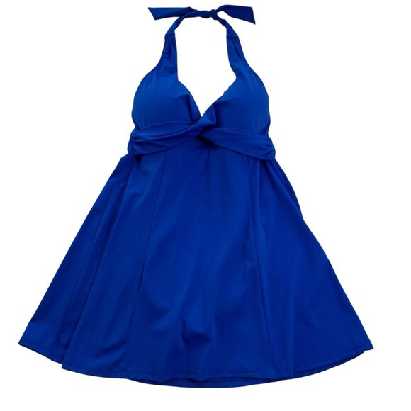Swimsuits For All Royal Blue Halter Neck Swim Dress Suit Padded Size 8 Modest - Picture 1 of 11